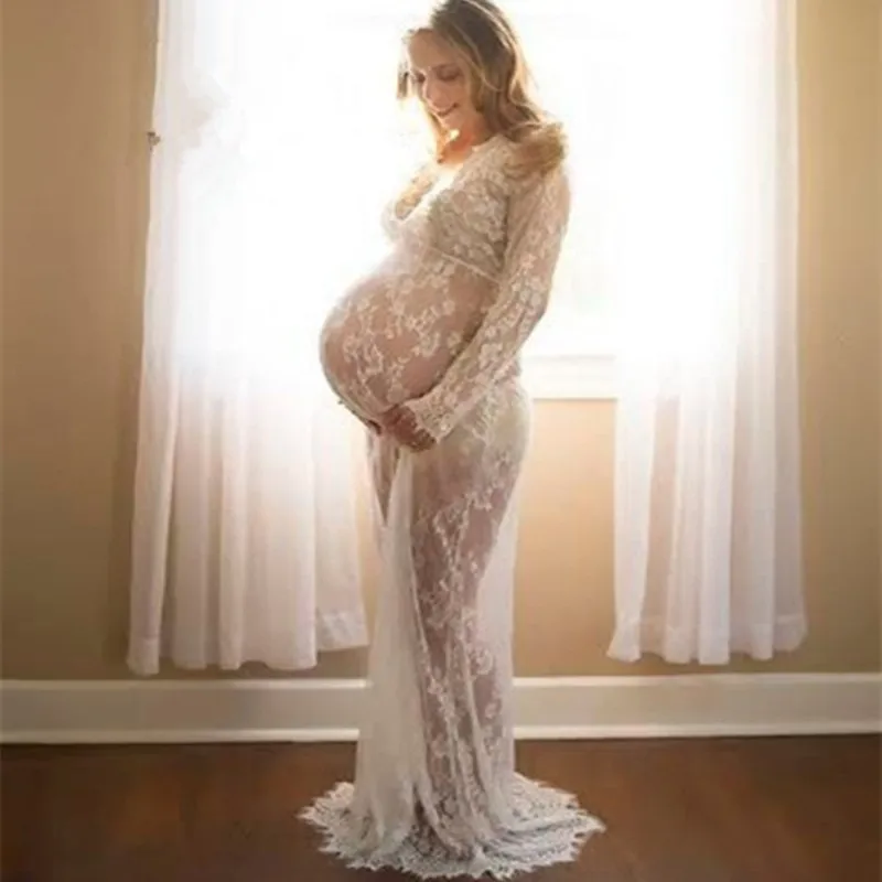 

Maternity Photography Props Maxi Maternity Gown V-neck Lace Dresses Maternity Dress Fancy Shooting Photo Pregnant Clothes