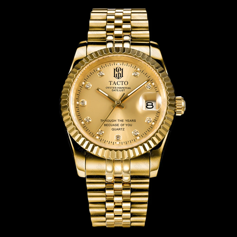 

New Luxury TACTO Brand Gold Watch Clock Fashion Full Stainless Steel role Men's Watch Army Male Sport Wristwatch Waterproof