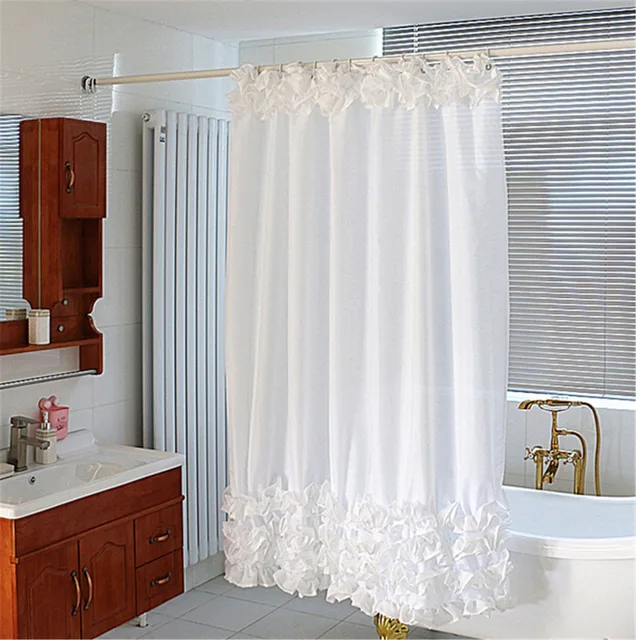 1.8x1.8m White Shower Curtain Cascading Waves White Lace Waterproof