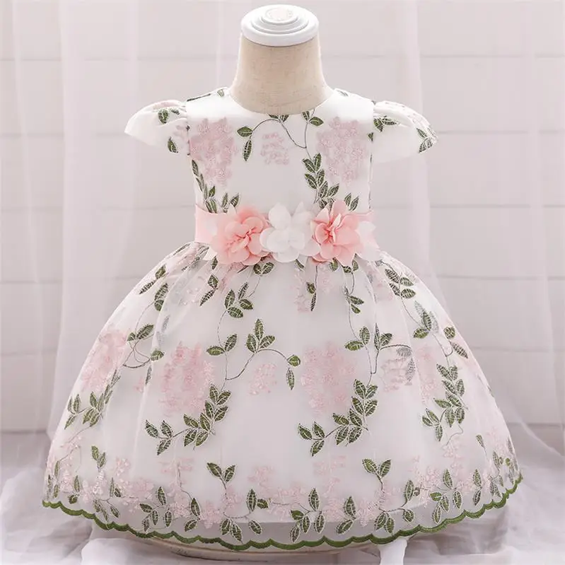 Крестильное платье для маленьких девочек платье принцессы с принтом свадебные платья вечерние платья для девочек на 1 день рождения 3, 6, 12, 24 месяца - Цвет: Peach