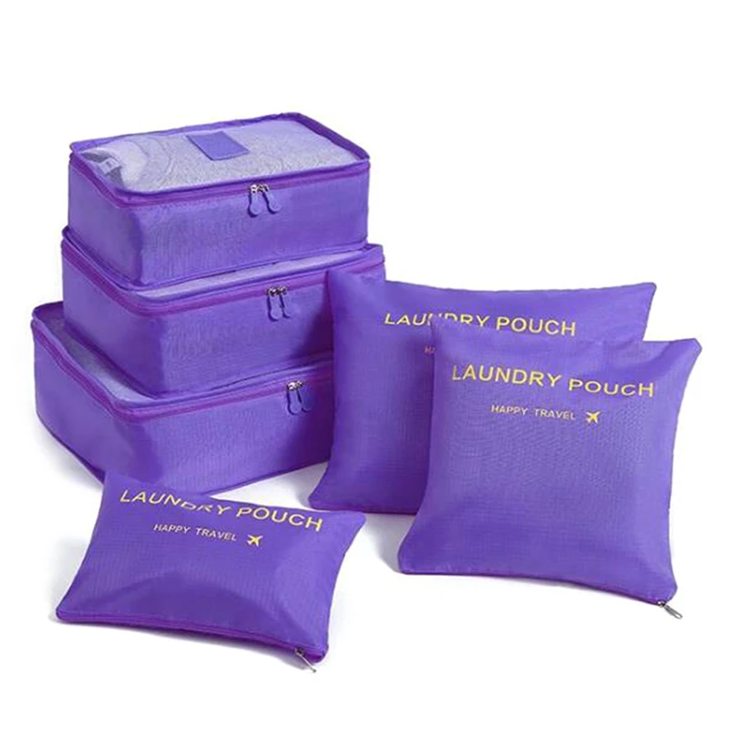 6 шт. сумка органайзер для путешествий сумка Упаковка для обуви сумка кубической формы дорожная сумка для хранения Набор для аккуратная Одежда Органайзер для одежды чемодан - Цвет: Фиолетовый