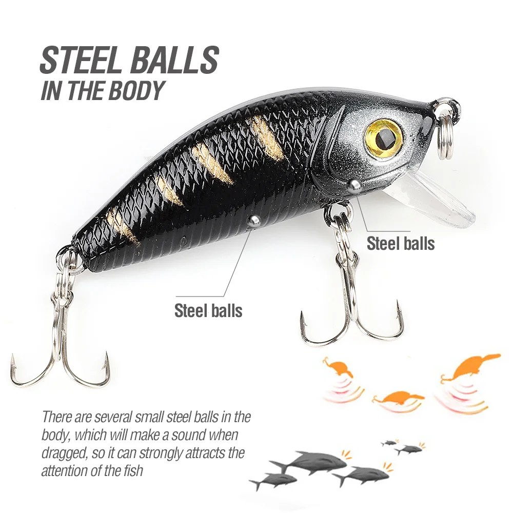DONQI 2Pcs Minnow Crank Hard Fishing Lures Artificial Wobbler  Lifelike Plastic Crankbait Treble Hook Topwater Bass Tackle Bait主图06 (2)