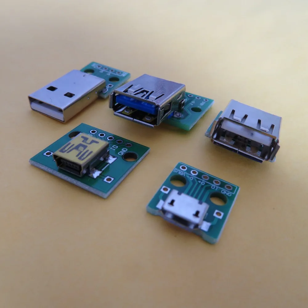 

5pcs/set USB to DIP Adapter Converter 2.54mm PCB circuit test Board USB 2.0 3.0 Male Female micro mini each 1pcs connector Sock
