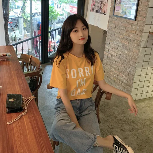 

Letter Printed Casual Loose Simple Fashion Casual Cotton 2019 Summer Spring Female Women Hit Basic All Match T-shirts