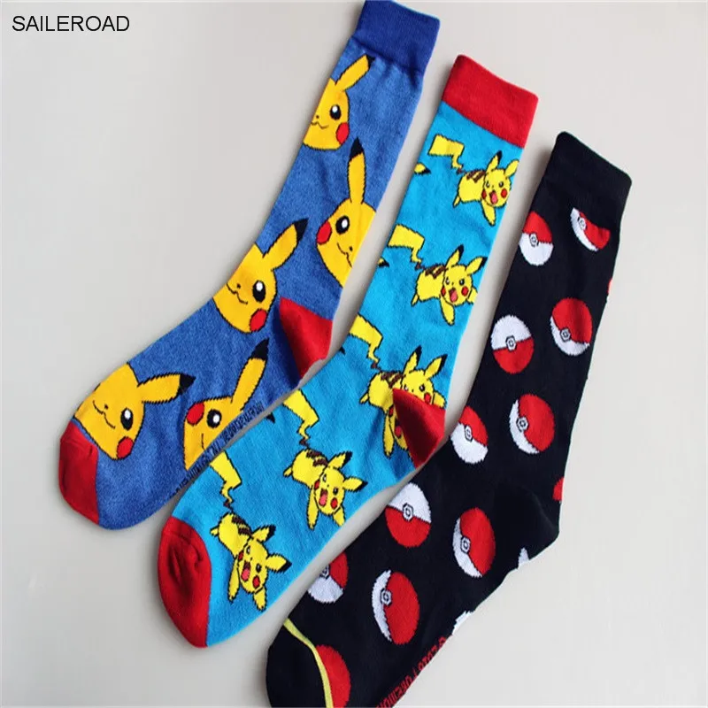 Новые мужские удобные носки из хлопка с героями мультфильмов, повседневные мужские забавные носки с покемонами, модная новинка, мужские нарядные носки, Calcetines, 3 пар/лот