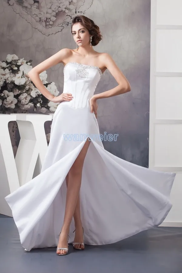 

free shipping 2013 zuhair murad dress formal gown floor-length open leg crystal beding custom size/color white bridesmaid dress