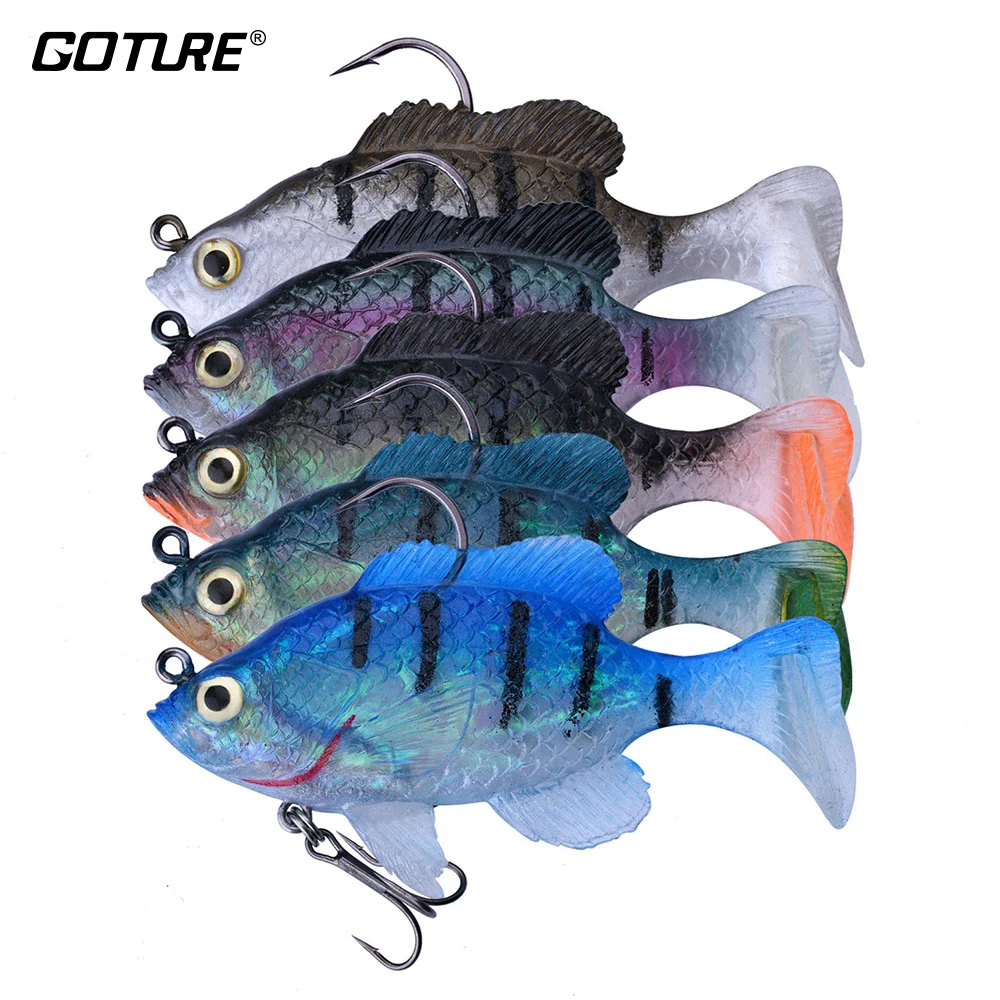 

Goture 5pcs/lot Soft Fishing Lures Wobble 8.3cm/20.5g with 3D Eyes Lead Head Artificial Bait Lure Carp Fishing Accessories
