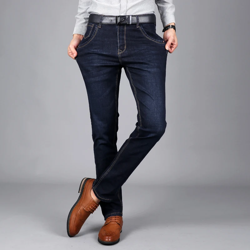 Джинсы мужские тонкие эластичные классические Брендовые брюки Slim Fit синие