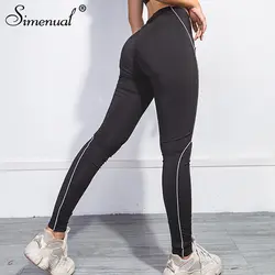 Simenual Push up Леггинсы Высокая талия Фитнес Бодибилдинг activewear Светоотражающие леггинсы с полосками женский, Черный Спортивные штаны 2018