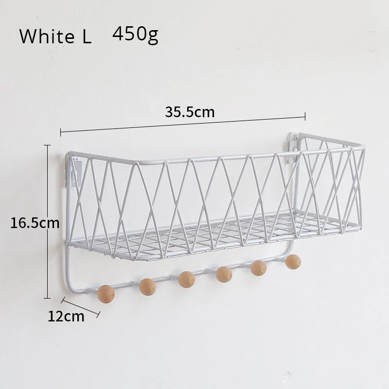 Железные держатели для хранения, вешалка для одежды, ключи для двери, крыльцо, держатель для мелочей, подвесной крючок, декоративная сетка, настенный простой органайзер, вешалка для сумки - Цвет: White-35.5x16.5x12cm