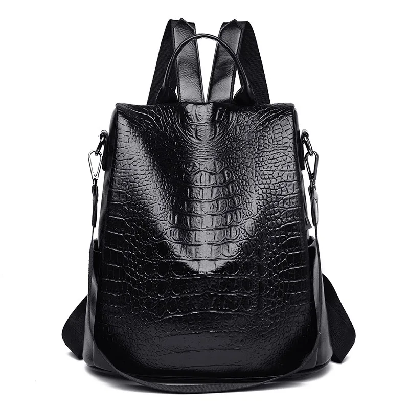 Модный антикражный рюкзак из кожи аллигатора, высококачественный кожаный рюкзак, винтажная сумка на плечо, mochila mujer,, коричневый, XA317H-1 - Цвет: Black