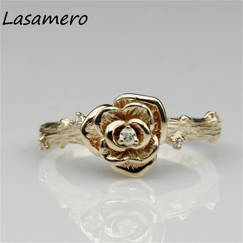 Vintage Rose Flower Design Real Diamond 0.03ct Natural Diamond Wedding