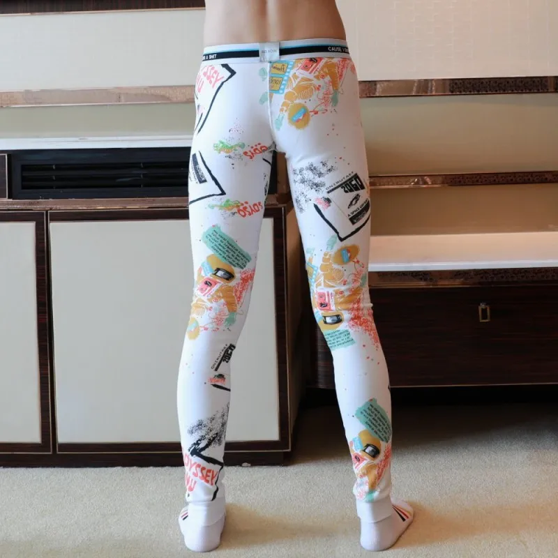 Men Print Long Johns Plus Velvet Mens Warm Pants Elastic Line of Men's Fashion Cotton Sexy Underwear Tight Legging Long Johns 5