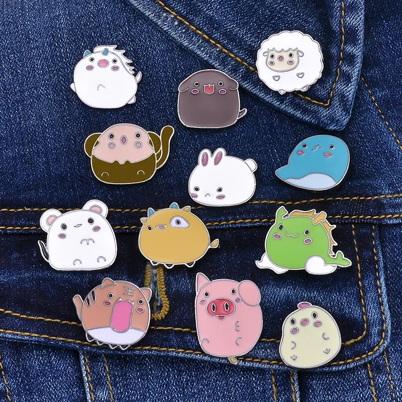 

12 Pin Cute Animal Brooches for Women Men Chinese Zodiac Pins Cartoon Mouse Rabbit Sheep Enamel Pin Denim Jackets Collar Badge