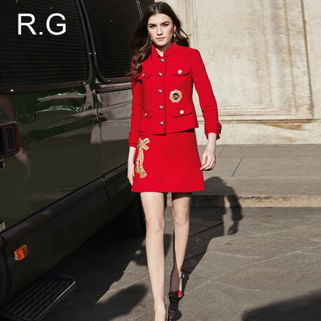 RG Formal Christmas Red Dress Suit Women Business Office Suits