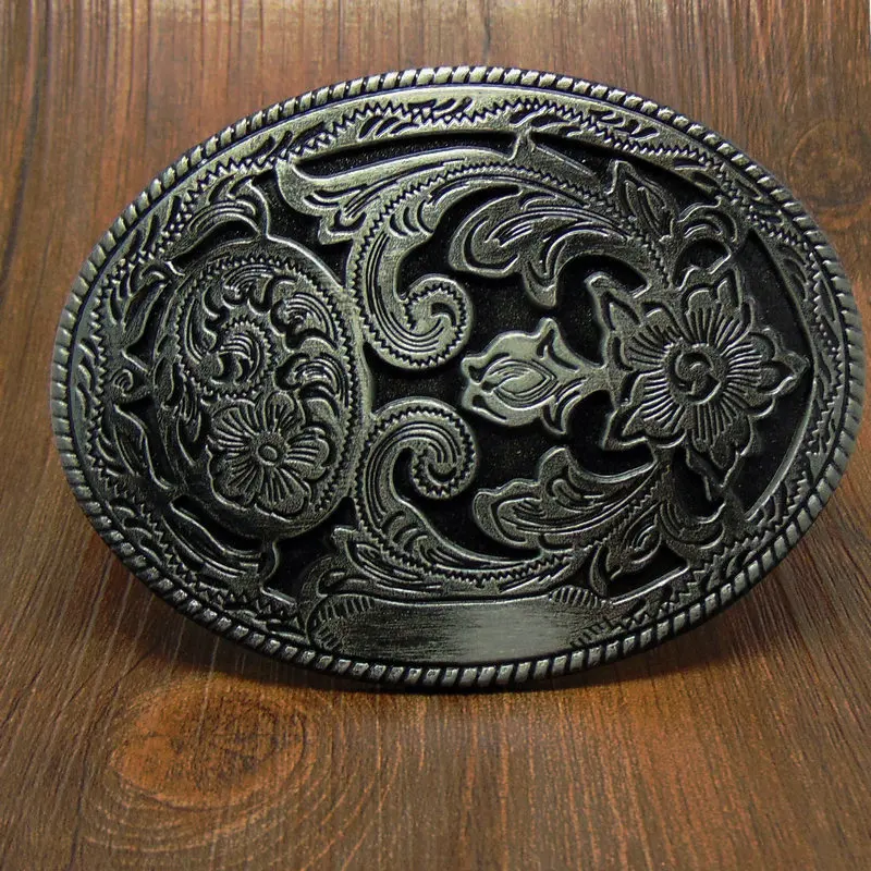 Retail Antique Silver Western Cowgirl belt buckle with Flower Metal Zamak Oval For 4cm Wide Belt Men Women Jeans accessories
