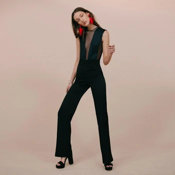 

2018 New Fashion Sexy See Through Mesh Bandage Summer Jumpsuit Women Jumpsuit Mesh Party Jumpsuits Casual Street Style Wholesale