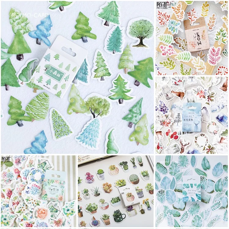 

45pcs/box Creative fresh plants stickers cute forest Diy diary hand account decoration sticky label flower scrapbook journal