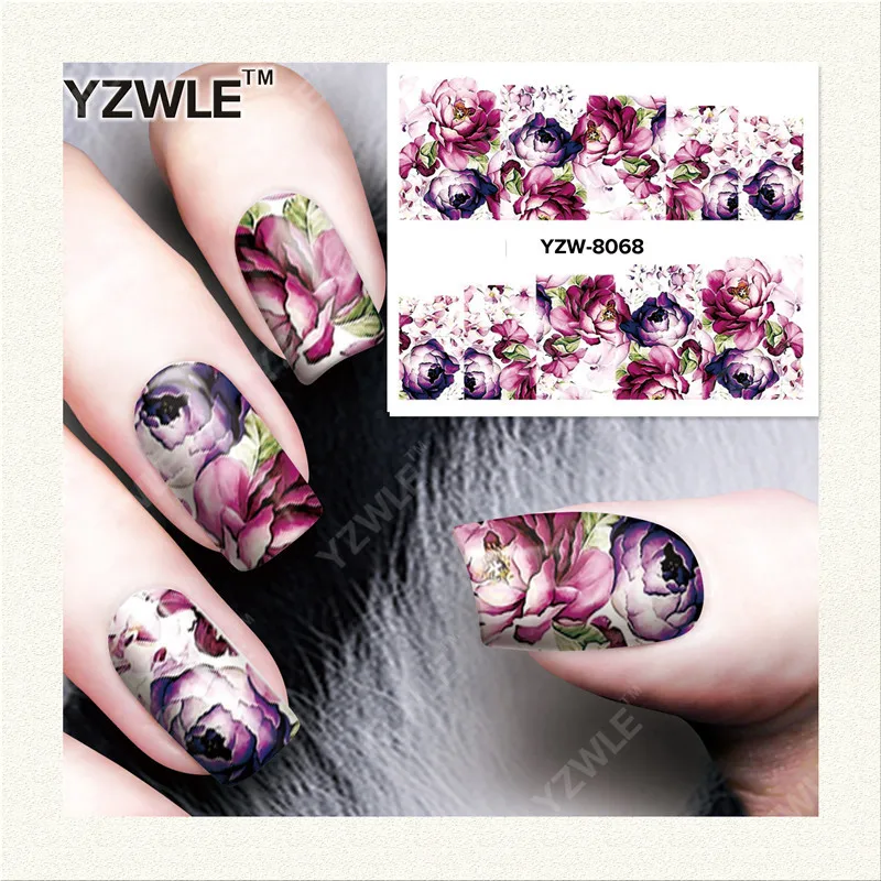 

WUF 1 Sheet DIY Decals Nails Art Water Transfer Printing Stickers Accessories For Manicure Salon YZW-8068