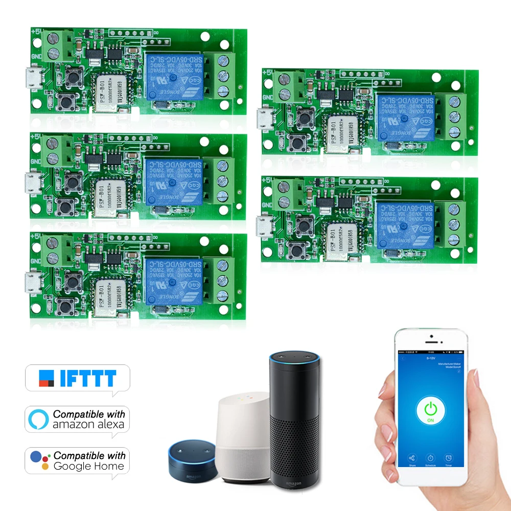 EWeLink USB DC5V Wifi переключатель беспроводной релейный модуль модули для автоматизации умного дома для Alexa Google Home Голосовое управление - Комплект: 5pcs