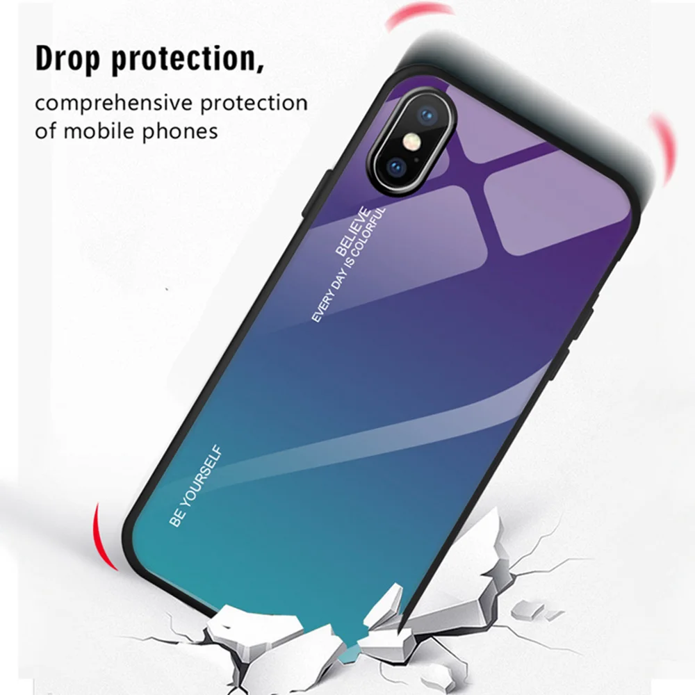 Чехол из закаленного стекла RAXFLY с градиентом для iPhone XR X XS Max, чехол для телефона s, для iPhone 7, 8, 6, 6S Plus, чехол на заднюю панель, Fundas Coque