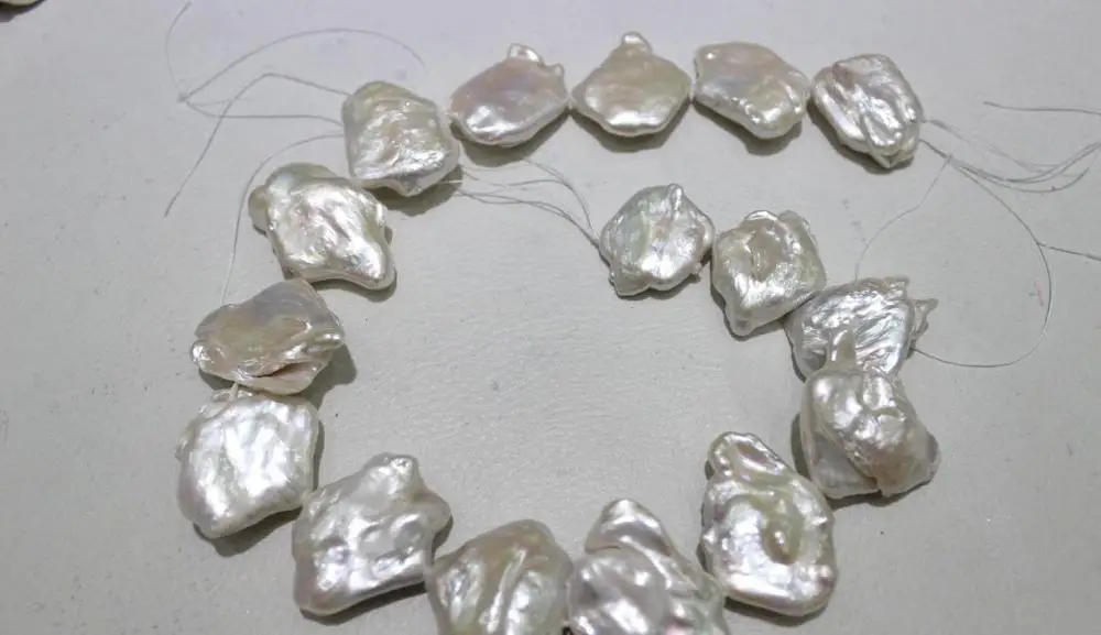 

White fresh water pearl necklace DIY Material 25x27mm 15.5"No Metal "Handmade