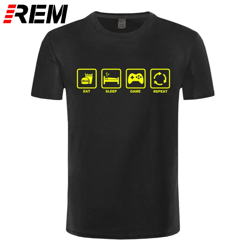 REM ropa de marca Eat Sleep Game repetir Gamer Geek computadora divertida Camiseta de algodón de manga corta Camiseta Top Camiseta