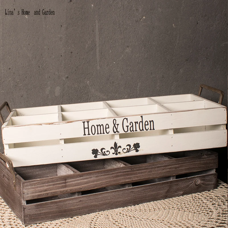 

8 equal spaces handmade farm antique wooden crate with metal handles