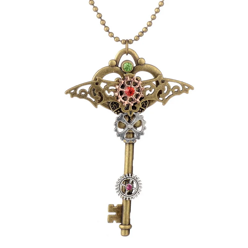 

Punk Style Industrial Stage Steampunk gear Key Pendant Fashion Necklace In Bronze Ox Color