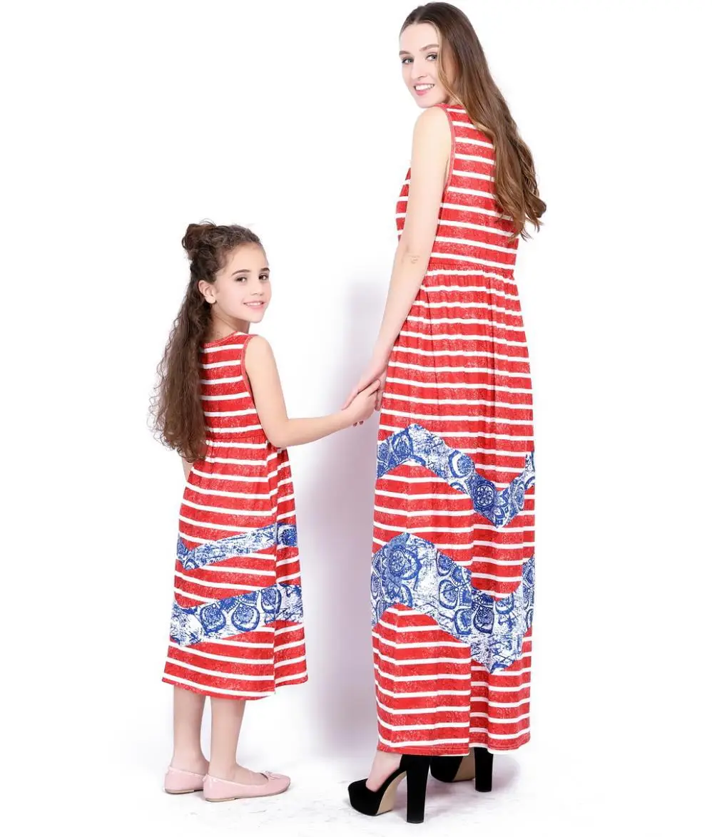 ZOGAA 2019 red white plaid abstract stitching mother daughter dresses sleeveless long skirt moeder dochter kleding