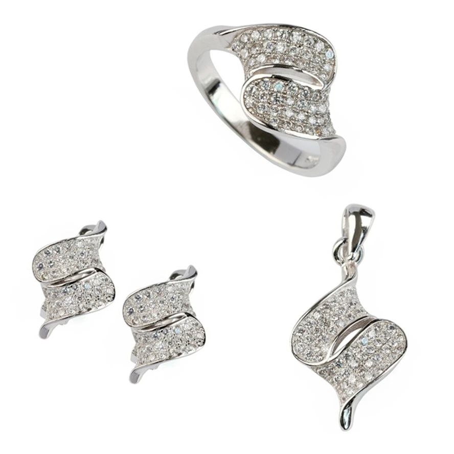 

Fleure Esme White Cubic Zirconia silver Plated jewelry heart set (ring/earring/pendant) R3237set size 6 7 8 9 Explosion models