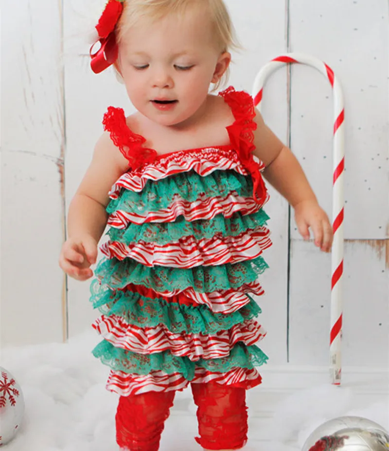 Рождественский комбинезон для маленьких девочек, красный, белый, зеленый цвет, кружевные детские комбинезоны для девочек, Рождественский комбинезон для малышей с Санта-Клаусом, детская одежда - Цвет: 1