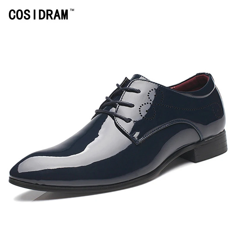 

COSIDRAM Pointed Toe Men Dress Shoes Business Wedding Shoes PU Leather Oxfords Formal Shoes For Male 2018 Spring 47 48 BRM-006