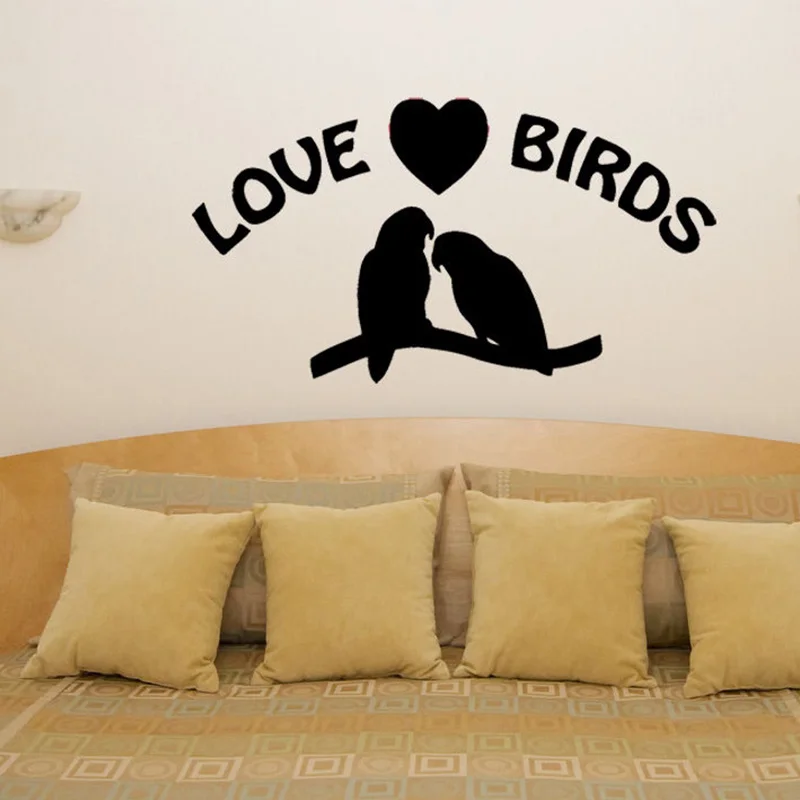 Free shipping Love Birds Heart Motto Quote Bedroom Living Room Decal