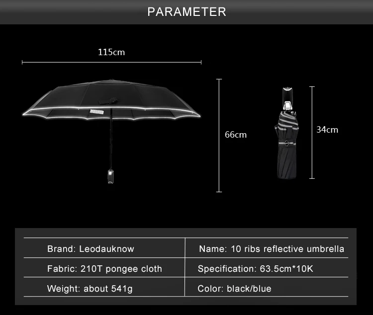 Leodauknow сильный ветер зонтик Автоматическая Ветрозащитный 10 ребер Светоотражающие двойной Слои зонты от дождя Для мужчин Для женщин Гольф Guarda Chuva