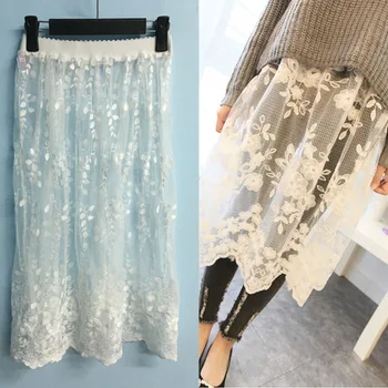 

Lace Half Slip Women Underskirt Sexy Lingerie Skirt Femme Extender A-Line Elastic Waist Mesh Slips Extend Transparent Petticoat