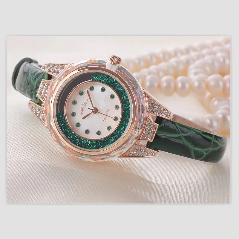 Goede Melissa Merk Vrouwen Klassieke Moving Crystal Sands Horloges Mode Dunne Lederen Band Horloge Japan Quartz Analoog Montre Reloj Femme