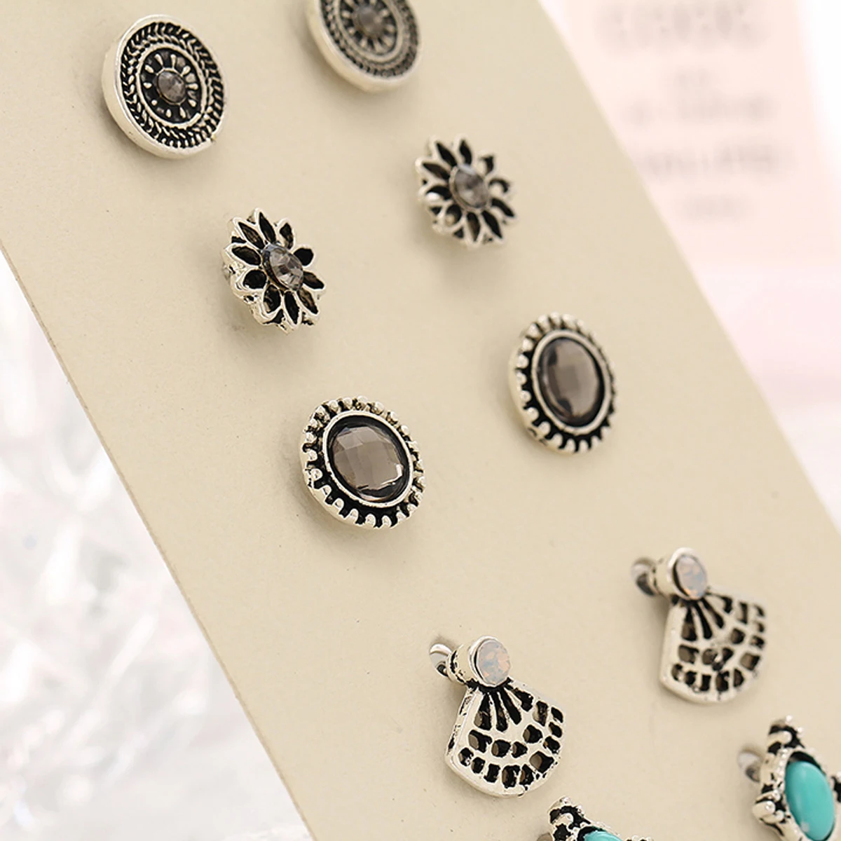 6pairs/ set Vintage Crystal Heart Earrings For Women Stone Beads Ear Cuff Piercing Ears Clips Steampunk Love Party Earring Sets