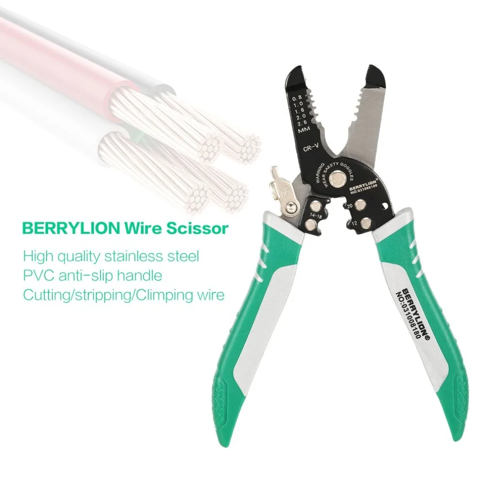 

BERRYLION 2 in 1 Wire Cable Scissor Cutter Wire Stripper Wire Cutting Pressing Stripping Pliers Electrician Hand Tools