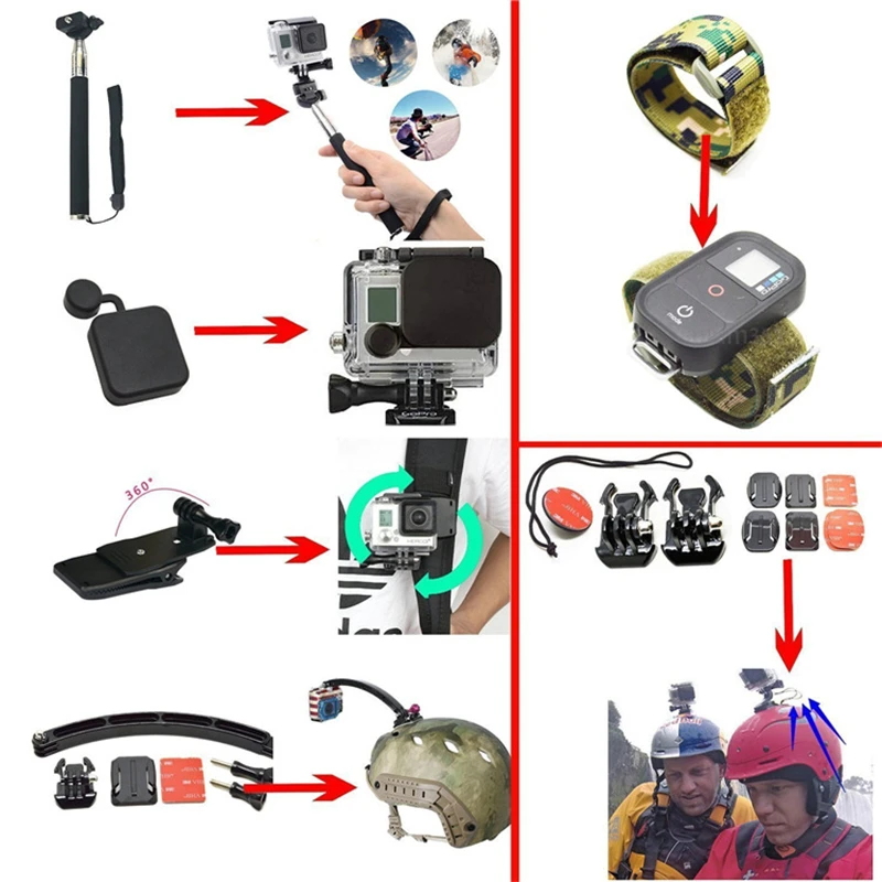 Juego de accesorios DOITOP para Gopro para go pro hero 5 4 3 Kits de accesorios de cámara de acción para xiaomi yi xiaomi 4 k para gopro 50 en 1 - 5