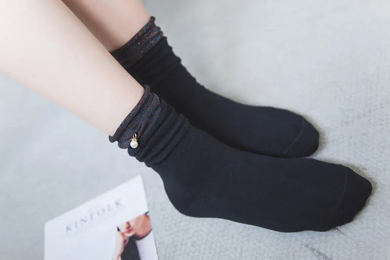[COSPLACOOL] дизайн, креативные золотые, серебряные шелковые носки с жемчугом, женские прозрачные разноцветные носки ручной работы для женщин, Meias