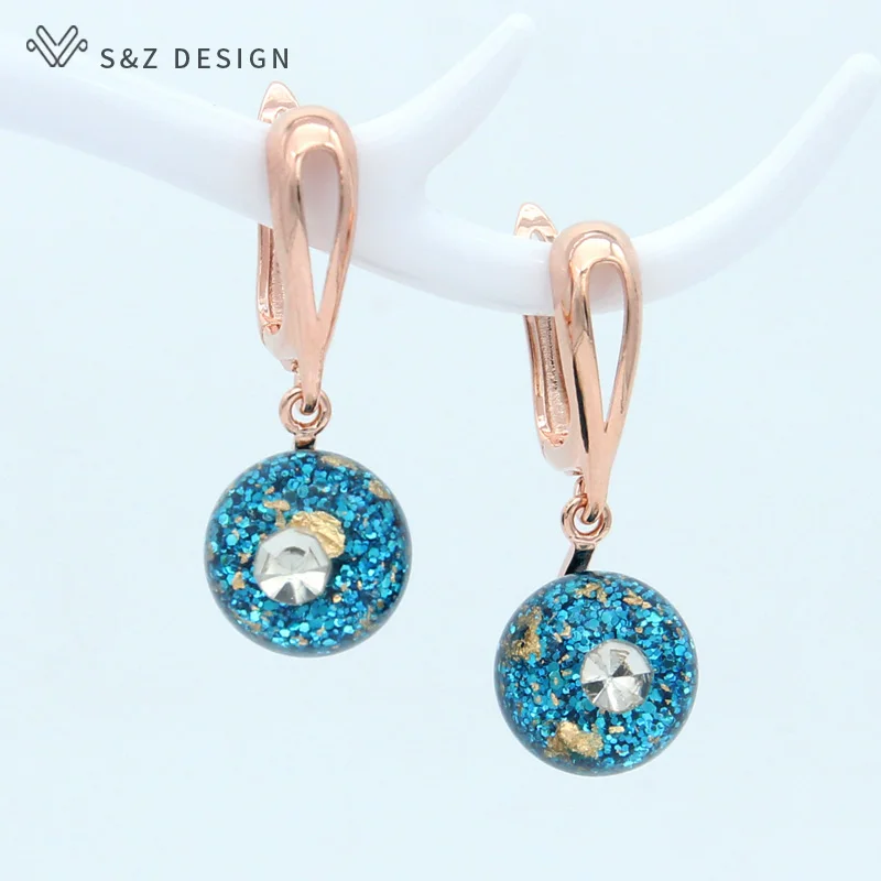 

S&Z 2019 New Trendy Round Colorful Ball Dangle Earrings 585 Rose Gold Lovely Simple Eardrop For Lady Girls Daily Accessories