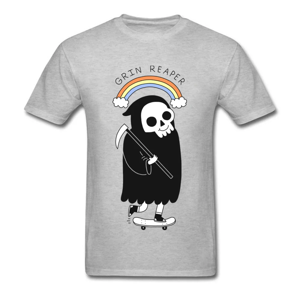 Normal Top T-shirts Creative Round Collar Grin Reaper 100% Cotton Men's Tops Tees Customized Short Sleeve Sweatshirts Grin Reaper grey