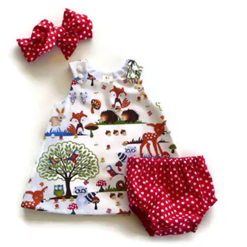 

3pcs Set Baby Girls Clothes Set Cute Animal Print Dress Girls Red Polka Dot Panties Baby Shorts Headband Baby Girl Set Kids Suit
