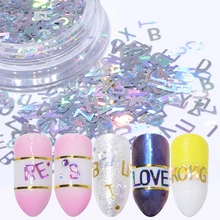 1 шт. лазерные блестки для ногтей Смешанные Буквы Дизайн с голографическим блеском Блестки для ногтей ремесла золото серебро форма наконечник аксессуары SA654