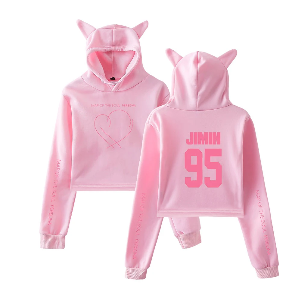 

JIMIN J-HOPE JUNG KOOK SUGA New album Map Of The Soul Persona Print trend sala Cat Crop Top Women Hoodies Sweatshirt Sexy Clothe