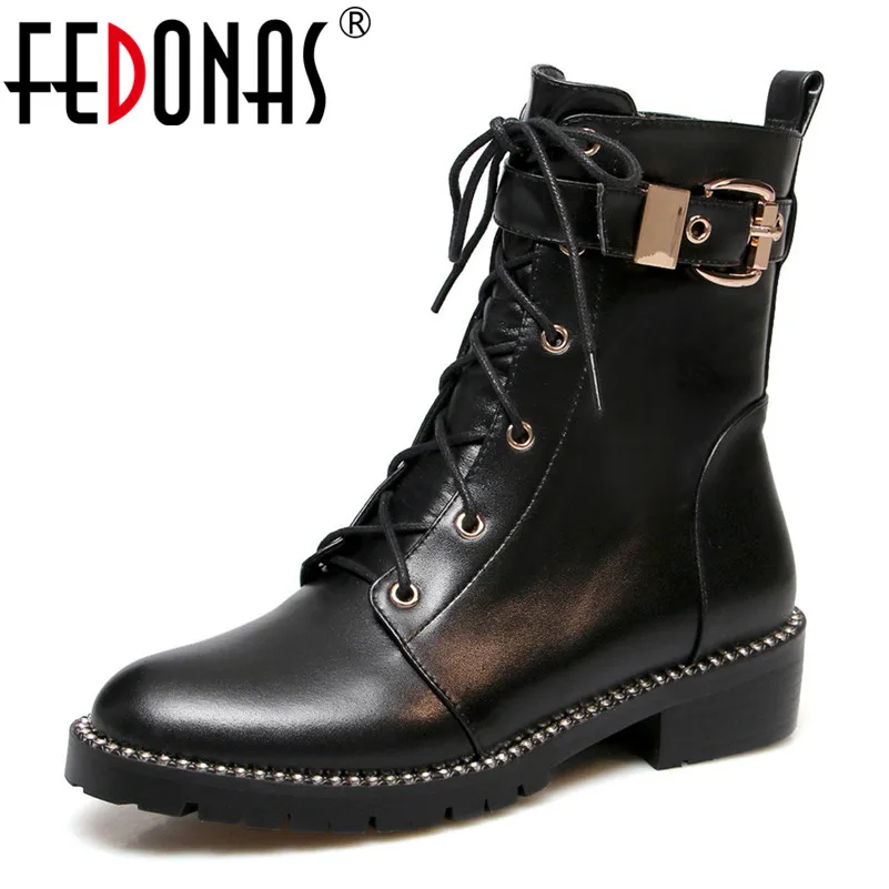 

FEDONAS Autumn Winter Women Genuine Leather Ankle Boots Zipper Cross-tied Basic Riding Boots 2020 New Nigh Club Punk Shoes Woman