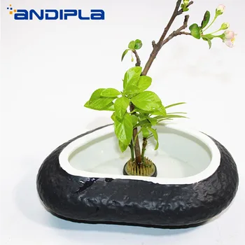 

Black Zen Japanese Style Coarse Pottery Flower Pot Ceramic Planters Tabletop Hydroponics Flowerpot Vase Flower Arrangement Basin