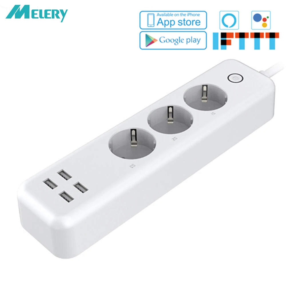 

Wifi Smart Power Strip Adapter 3 EU Plug Outlet Socket with USB 4 Charging Port Homekit work with Alexa and Google Assistant