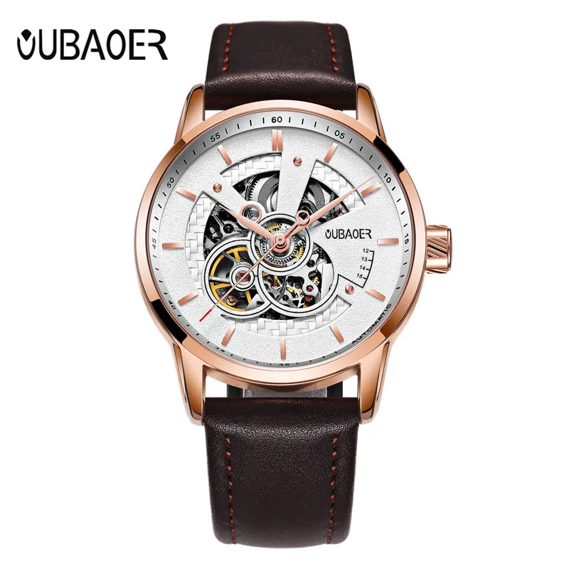 Men Watches Oubaoer Automatic Mechanical Watch Leather Clock Casual Business Watch Top Brand Spor-3